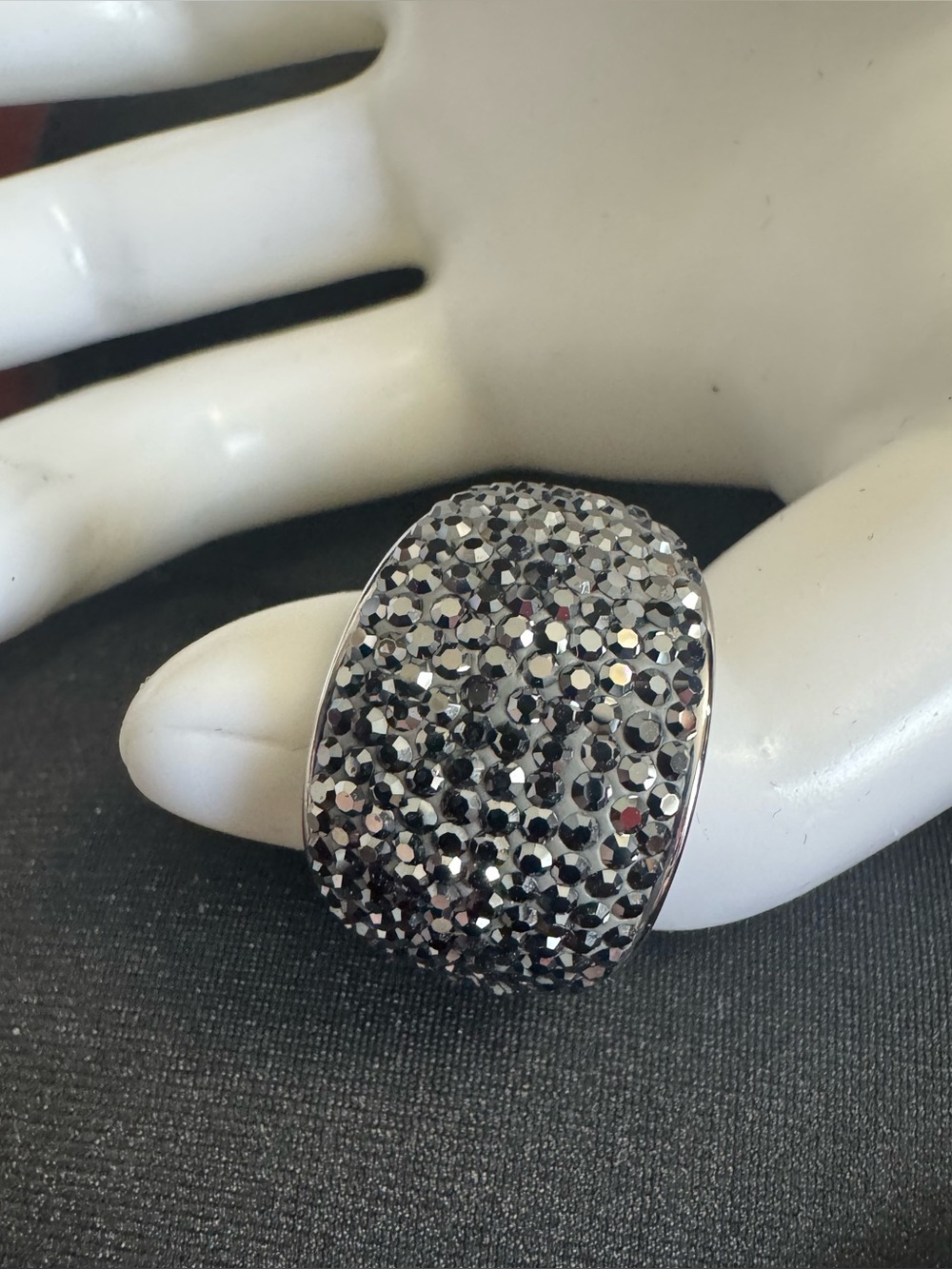 Black Hematite Crystal Pavé Wide Dome Ring - 925 Silver
